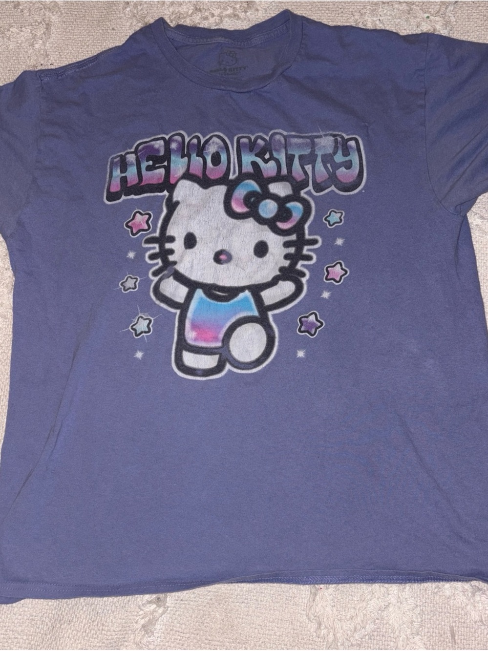 Hello Kitty Purple Graphic Tee with Pastel Rainbow Accents